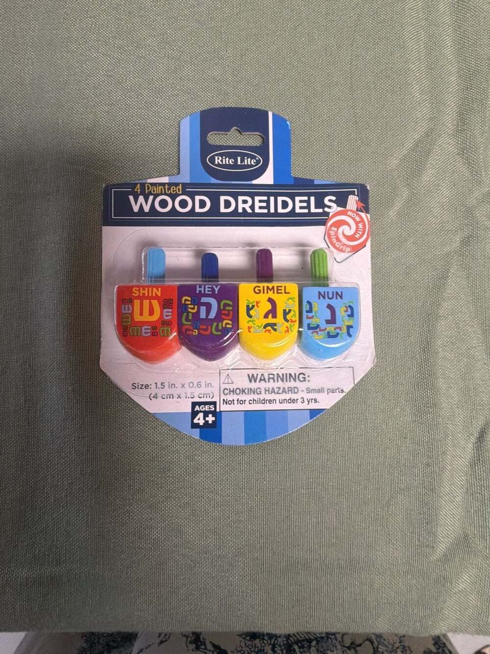 Rite Lite The Dreidel Game 4 Painted Wood Dreidels with SpinGrip
